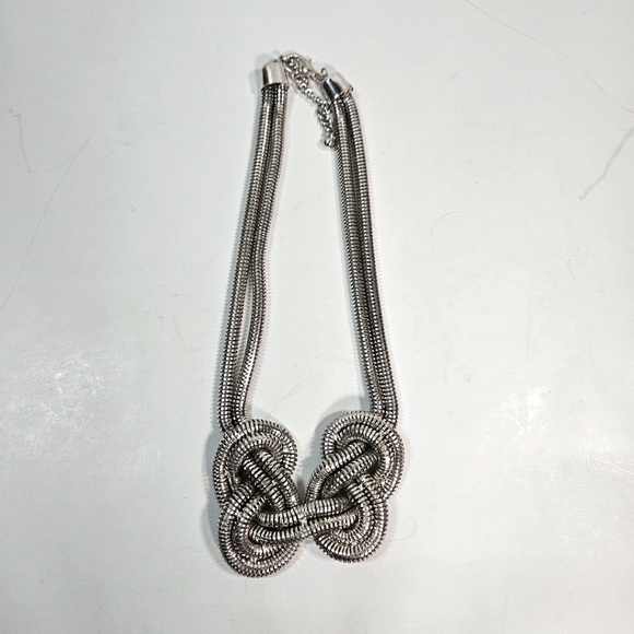 Silver Tone Snake Flexible Necklace Double Knot Chain Statement - Picture 1 of 2